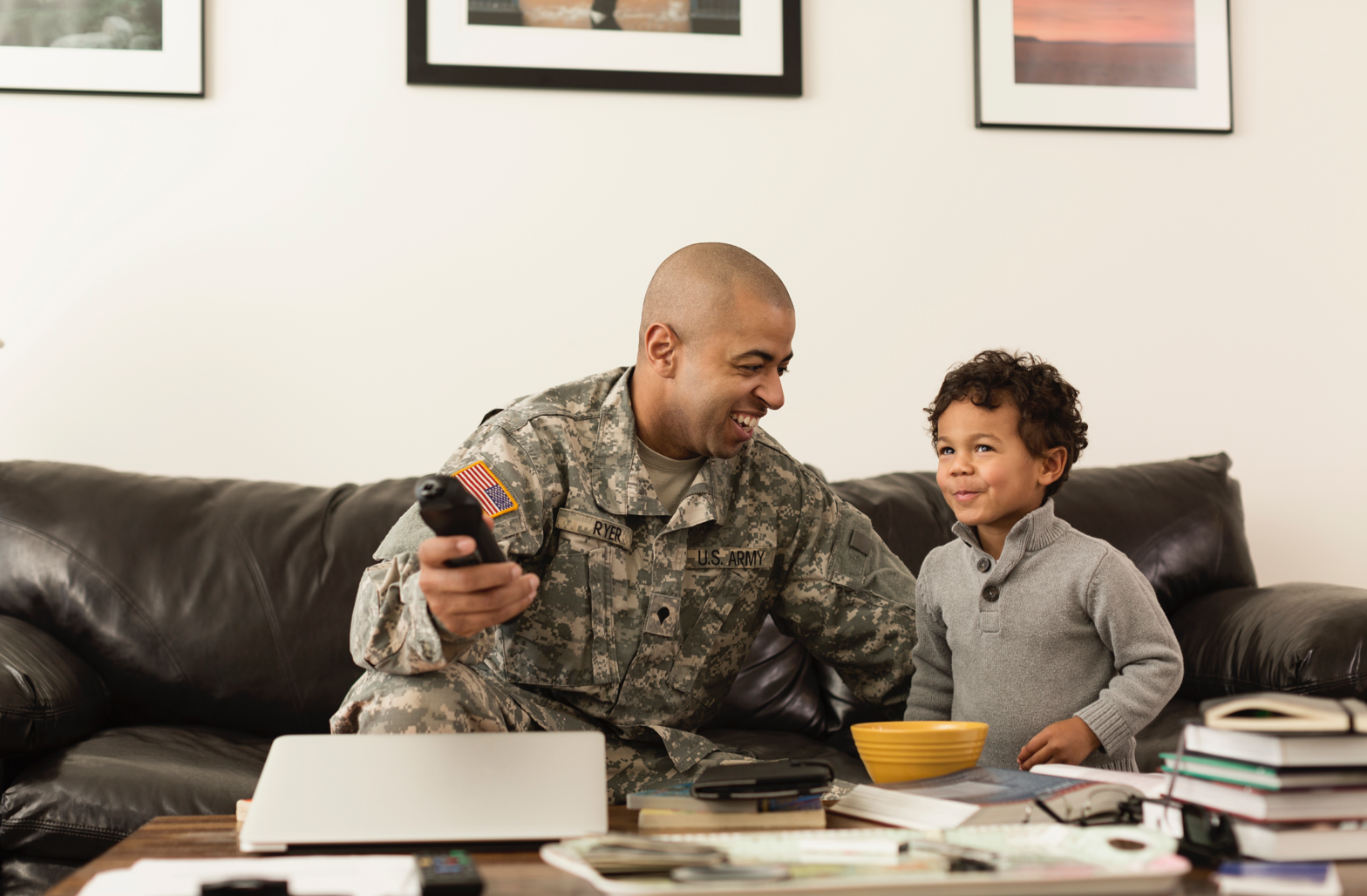 Veteran watching Dish with his son